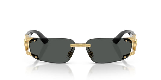 Versace VE2291/S Rectangle Sunglasses in Solid Grey Lenses With Gold Frame, front view