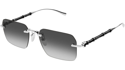 Gucci GG2154S Rectangle Sunglasses in Gradient Grey Lenses With Shiny Silver Frame, angle view