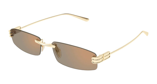 Balenciaga BB0488S Rectangle Sunglasses in Pink Lenses With Gold Frame, angle view