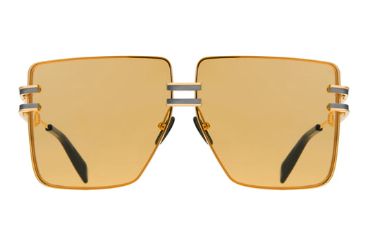 Balmain GANDARME Square Sunglasses in Amber Lenses With Gold/Black Rhodium Frame, detail view