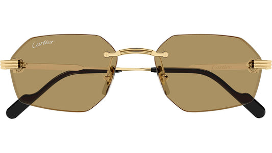Cartier CT0616S Geometric Sunglasses in Solid Mid Brown Lenses With Gold Frame, front view