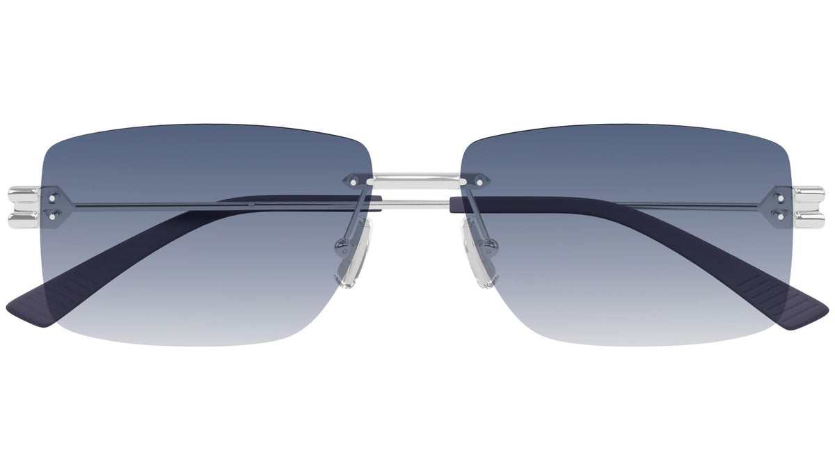 Bottega Veneta BV1126S Rectangle Sunglasses in Gradient Blue Lenses With Shiny Silver Frame, front view