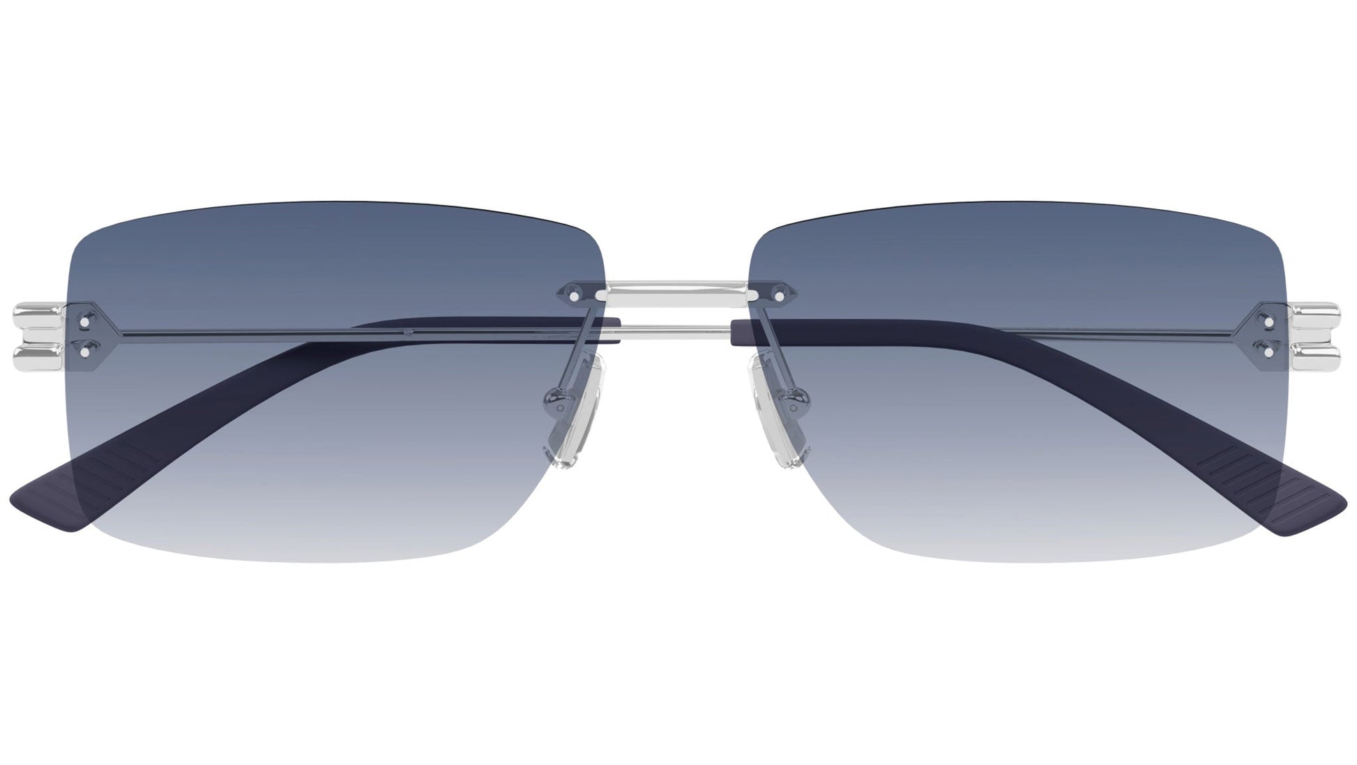 Bottega Veneta BV1126S Rectangle Sunglasses in Gradient Blue Lenses With Shiny Silver Frame, front view