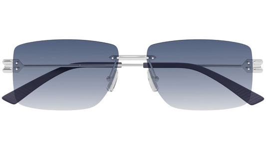 Bottega Veneta BV1126S Rectangle Sunglasses in Gradient Blue Lenses With Shiny Silver Frame, front view