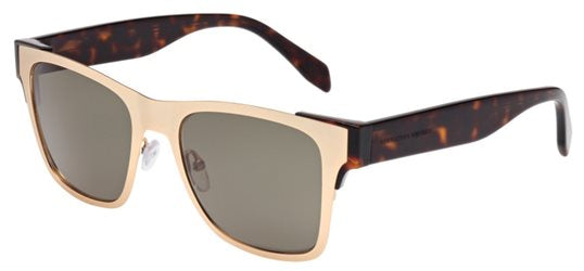 Alexander McQueen AM0011S Wayfarer Sunglasses in Green Lenses With Gold Tortoise Frame, angle view