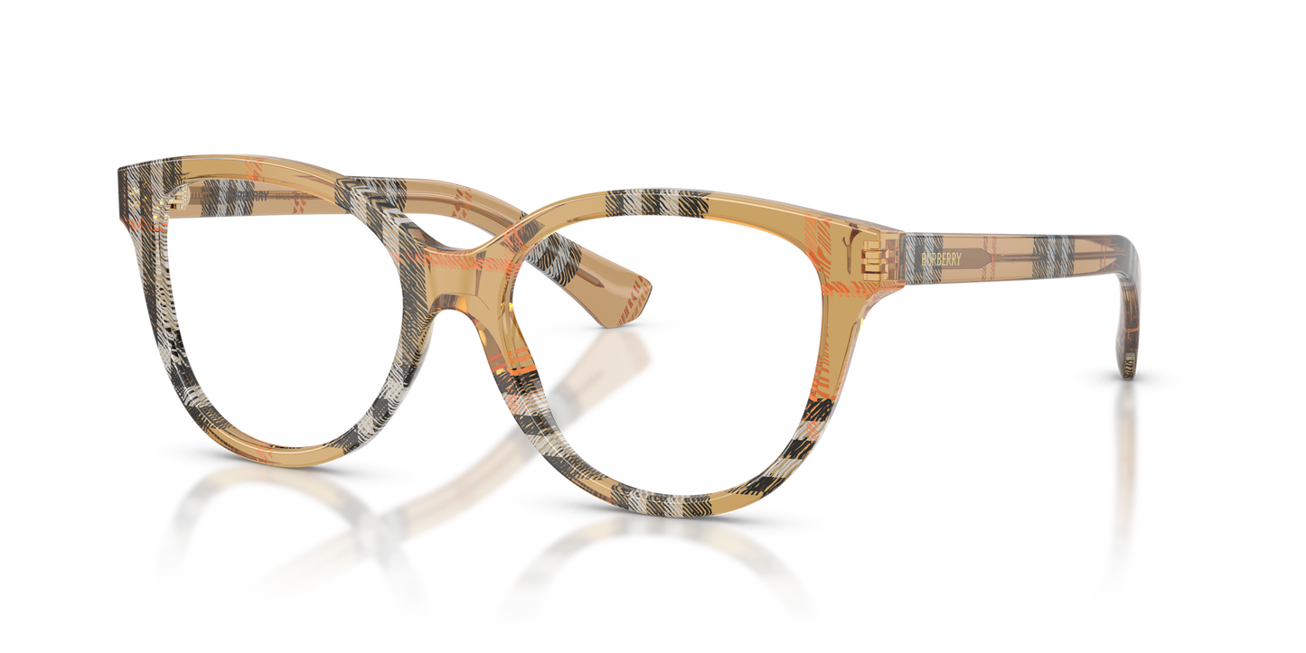 Burberry BE2456 Cat Eye Eyeglasses in Clear Lenses With Check Sand Frame, angle view