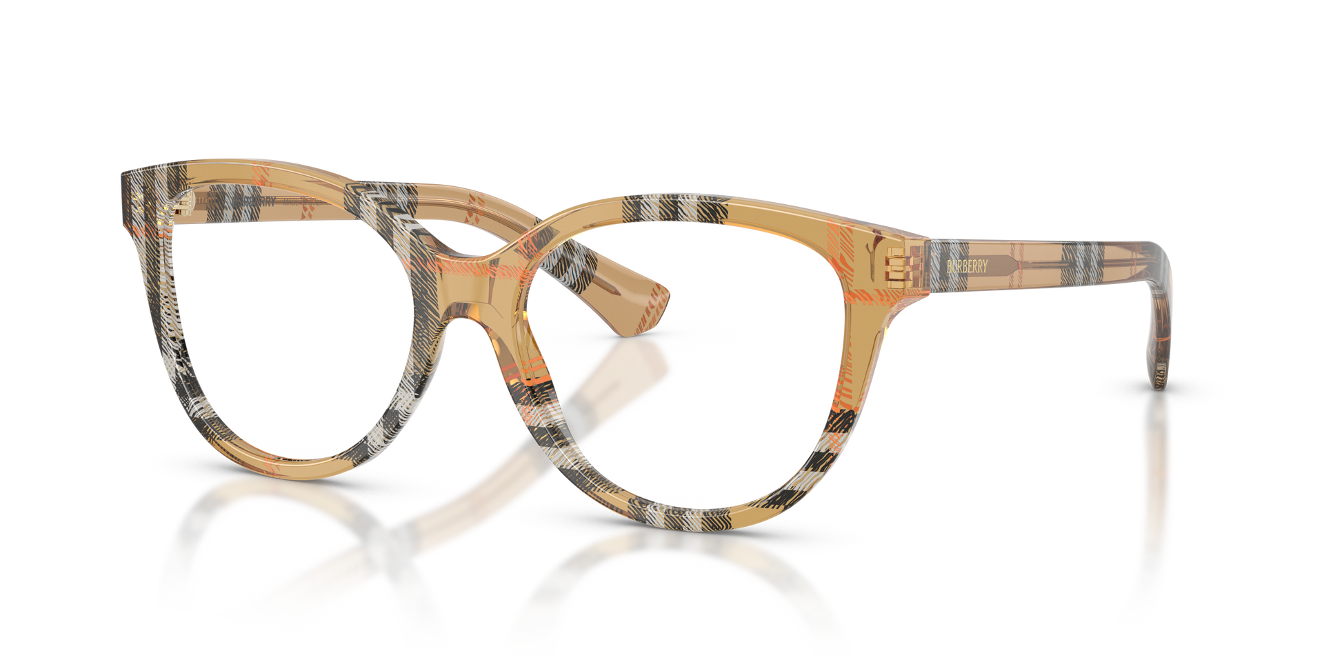 Burberry BE2456 Cat Eye Eyeglasses in Clear Lenses With Check Sand Frame, angle view