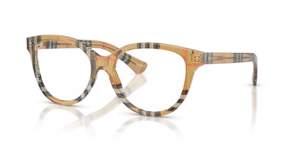 Burberry BE2456 Cat Eye Eyeglasses in Clear Lenses With Check Sand Frame, angle view