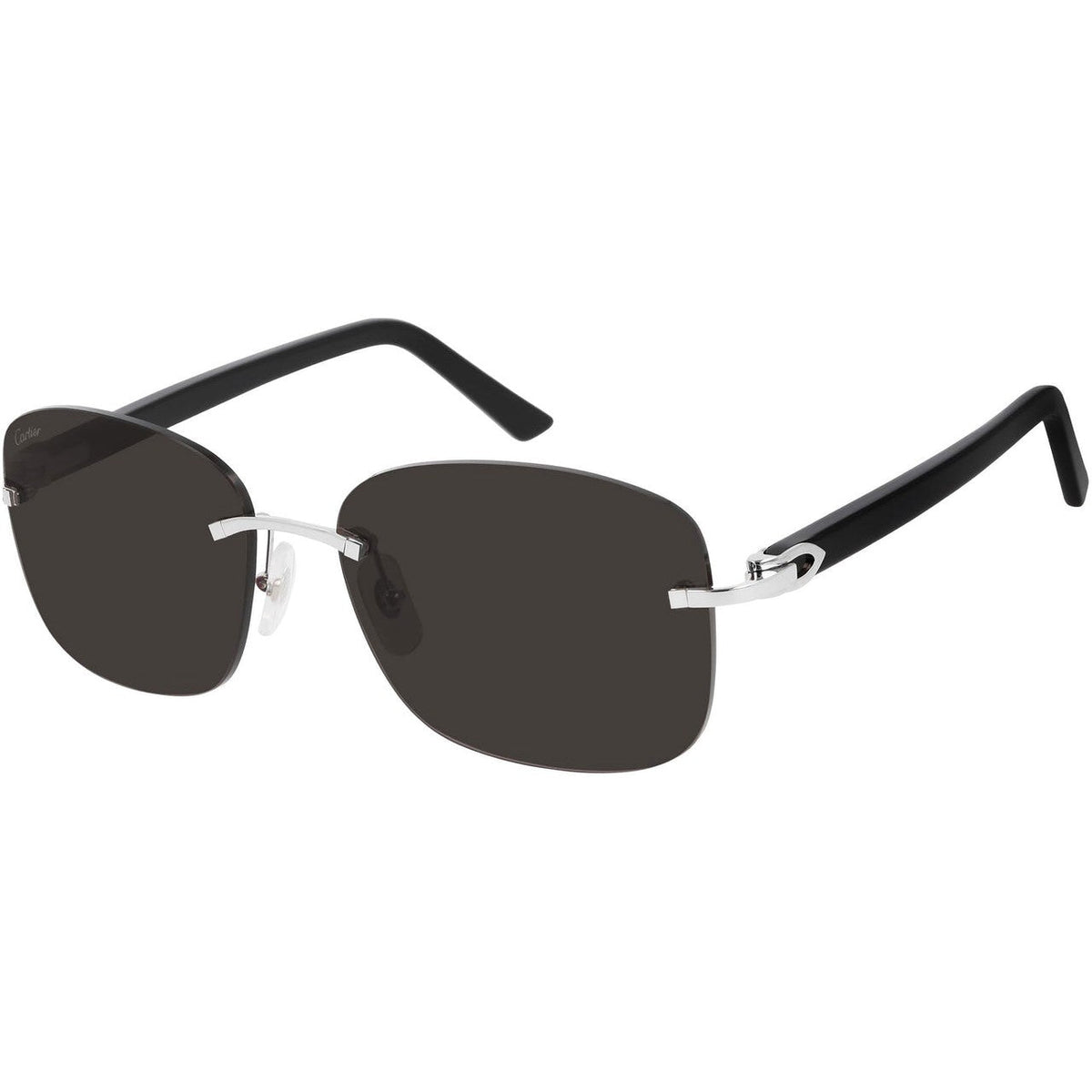 Cartier CT0227S Square Sunglasses in Gray Lenses With Silver Black Frame, angle view