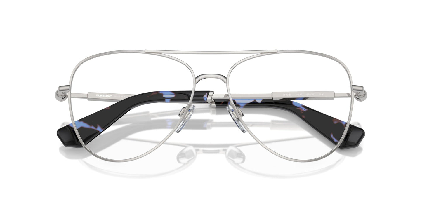 Burberry BE1386 Aviator Eyeglasses in Demo Lenses With Silver Frame, detail view