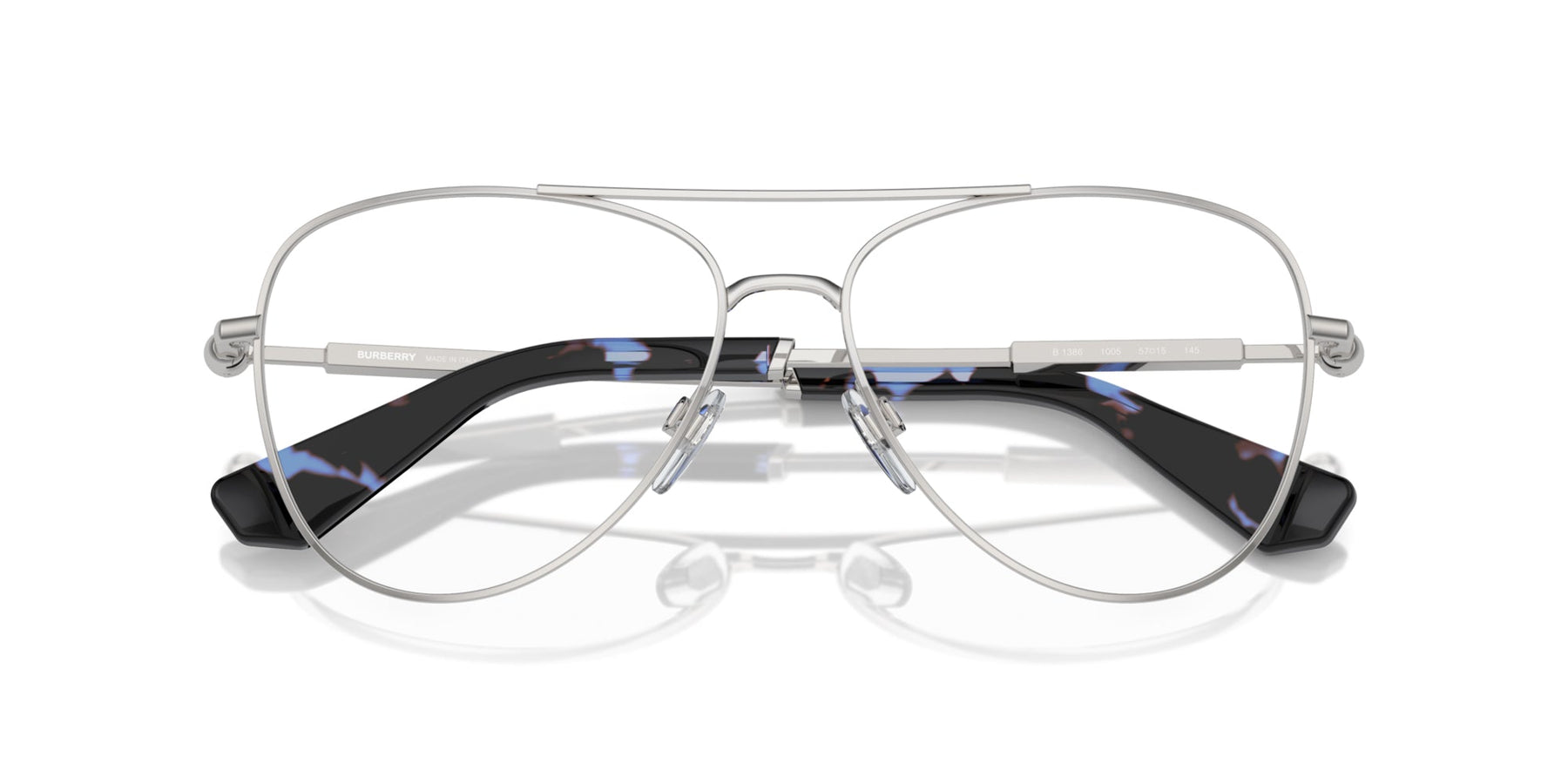 Burberry BE1386 Aviator Eyeglasses in Demo Lenses With Silver Frame, detail view