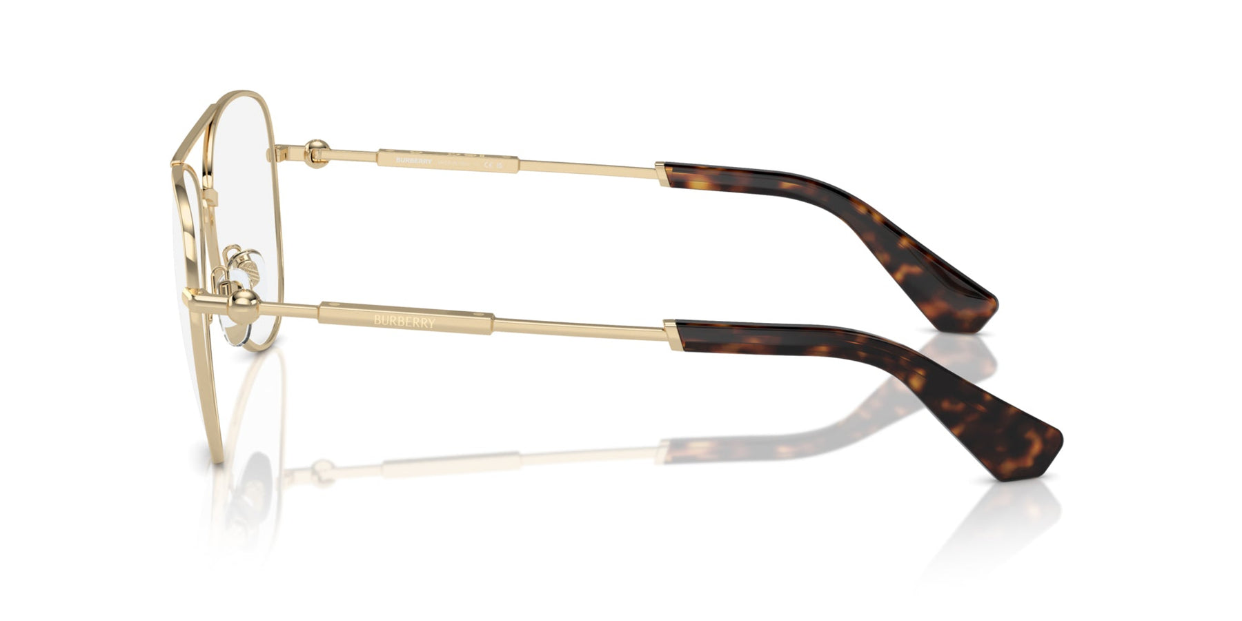 Burberry BE1386 Aviator Eyeglasses in Demo Lenses With Light Gold Frame, side view