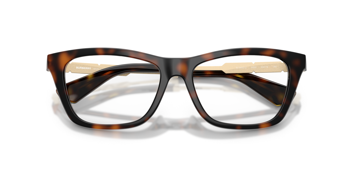 Burberry BE2442U Rectangle Eyeglasses in Clear Lenses With Havana Frame, detail view
