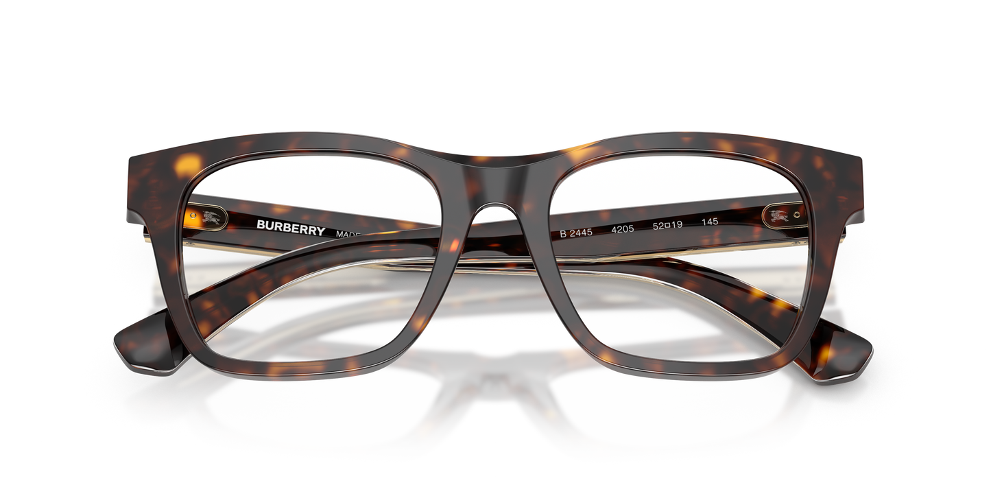 Burberry BE2445 Square Eyeglasses in Demo Lenses With Dark Havana Frame, detail view