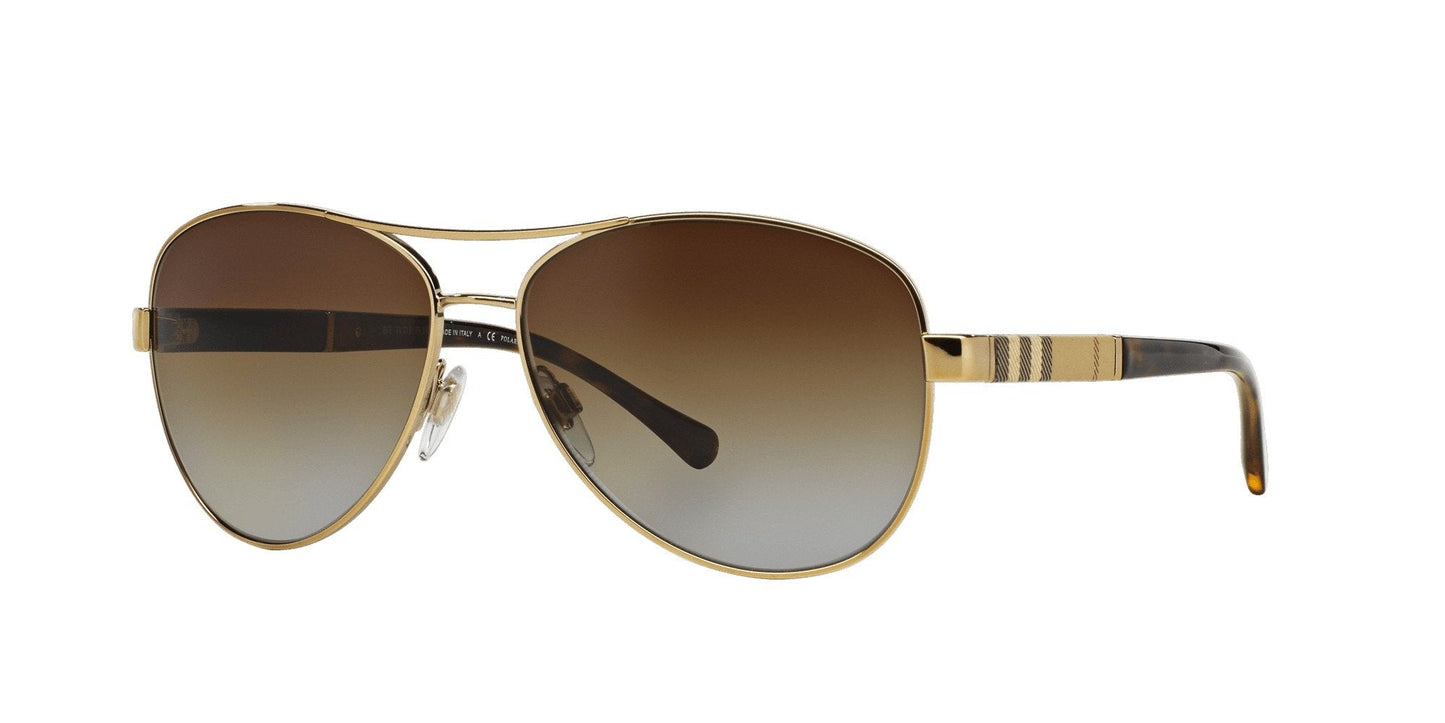 Burberry BE3080S Aviator Sunglasses in Polarized Brown Gradient Lenses With Light Gold Frame, front view