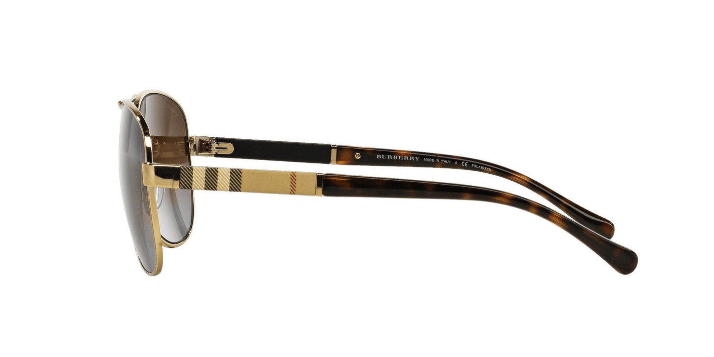 Burberry BE3080S Aviator Sunglasses in Polarized Brown Gradient Lenses With Light Gold Frame, side view