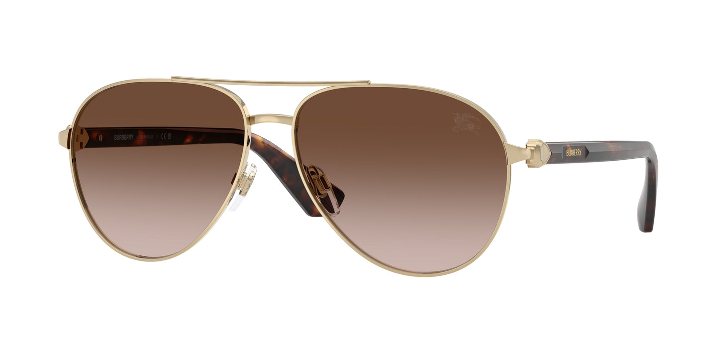 Burberry BE3167 Aviator Sunglasses in Brown Gradient Lenses With Light Gold Frame, front view