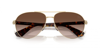 Burberry BE3167 Aviator Sunglasses in Brown Gradient Lenses With Light Gold Frame, detail view