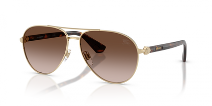 Burberry BE3167 Aviator Sunglasses in Brown Gradient Lenses With Light Gold Frame, angle view