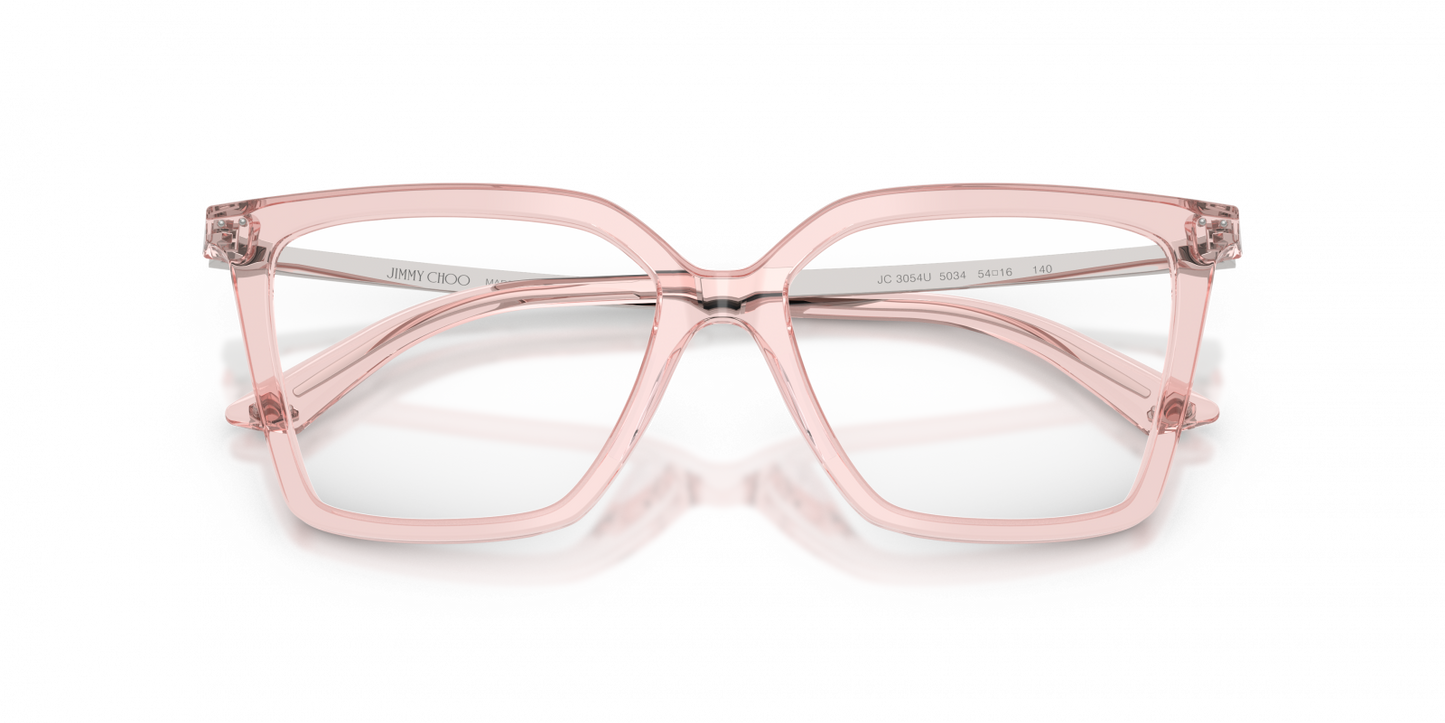 Jimmy Choo JC3054 Cat Eye Eyeglasses in Transparent Pink, angle view