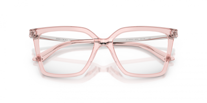 Jimmy Choo JC3054 Cat Eye Eyeglasses in Transparent Pink, angle view