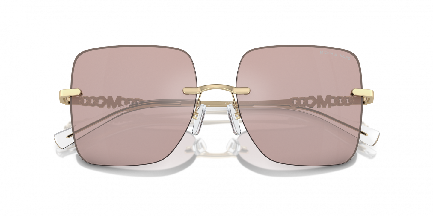 Michael Kors MK1150/S Square Sunglasses in Pink Solid Back Mirror / Gold, angle view