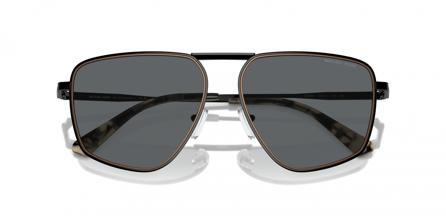 Michael Kors MK1153/S Aviator Sunglasses in Dark Grey Solid / Shiny Black, angle view
