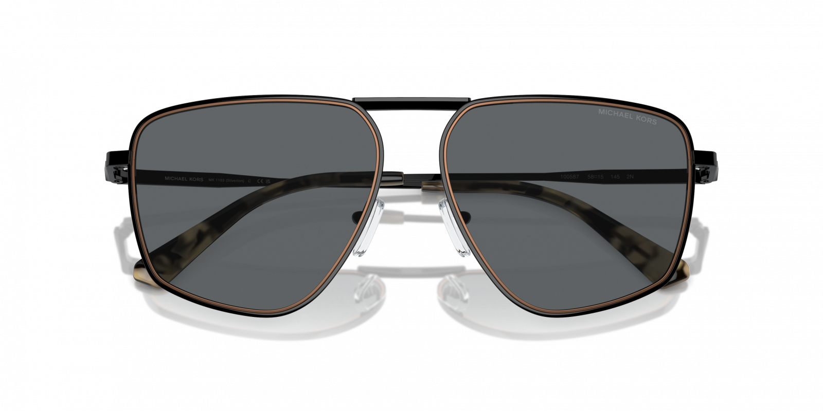 Michael Kors MK1153/S Aviator Sunglasses in Dark Grey Solid / Shiny Black, angle view