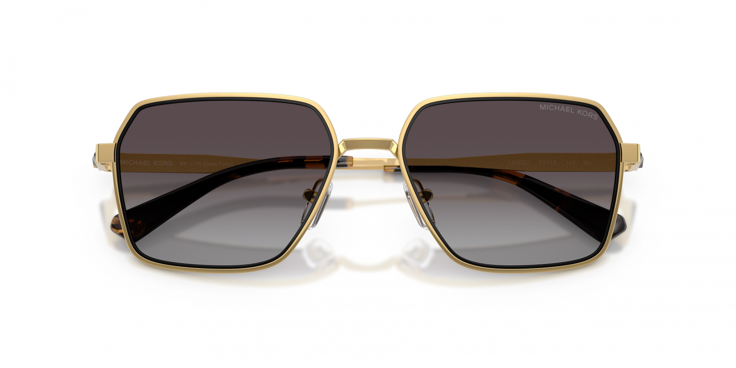 Michael Kors MK1176/S Square Sunglasses in Dark Grey Gradient / Shiny Yellow Gold, angle view