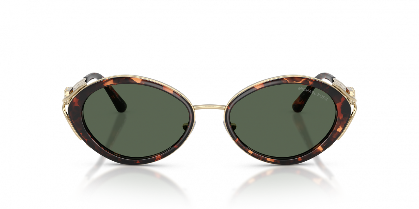 Michael Kors MK1179/S Oval Sunglasses in Green/Luggage Tortoise-Gold, angle view