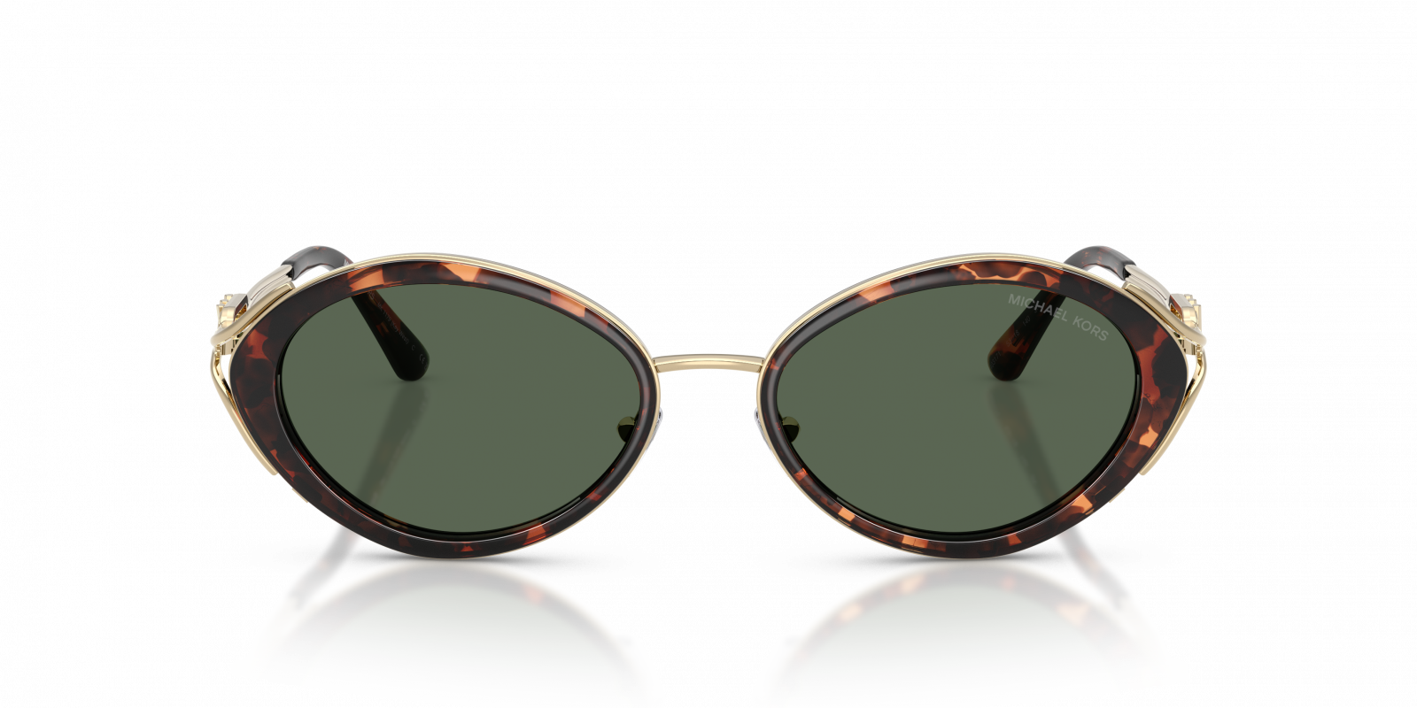 Michael Kors MK1179/S Oval Sunglasses in Green/Luggage Tortoise-Gold, angle view