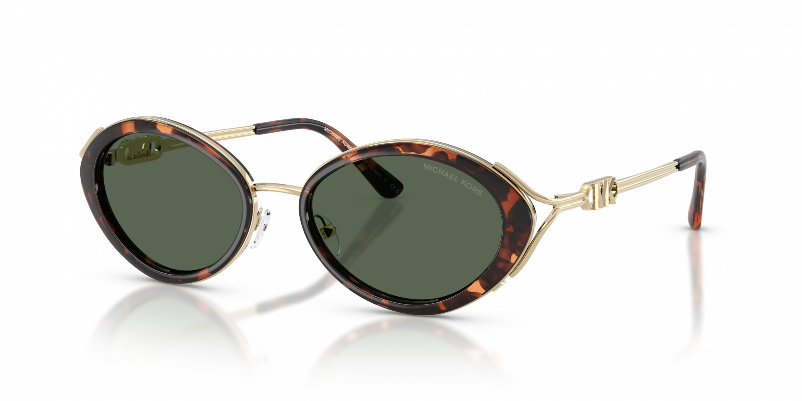 Michael Kors MK1179/S Oval Sunglasses in Green/Luggage Tortoise-Gold, detail view