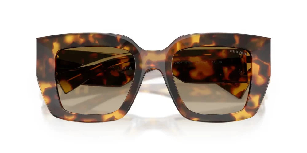 Miu Miu MUB05S Cat Eye Sunglasses in Dark Brown Gradient / Honey Tortoise, detail view