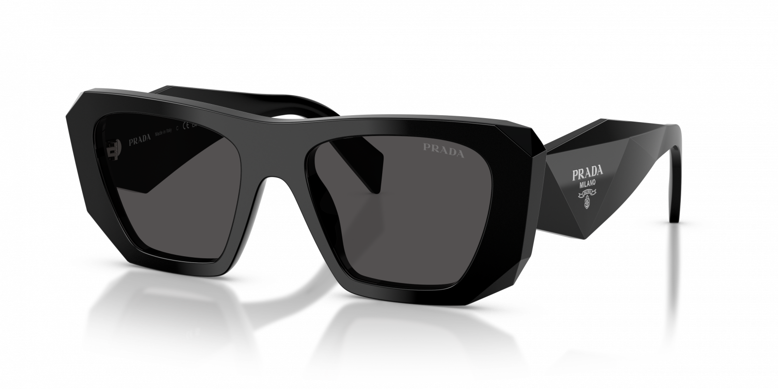 Prada PRB18S Square Sunglasses in Dark Grey / Black, detail view