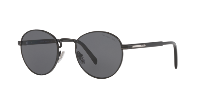 Prada PRB51S Oval Sunglasses in Grey Polarized / Glossy Black, side view