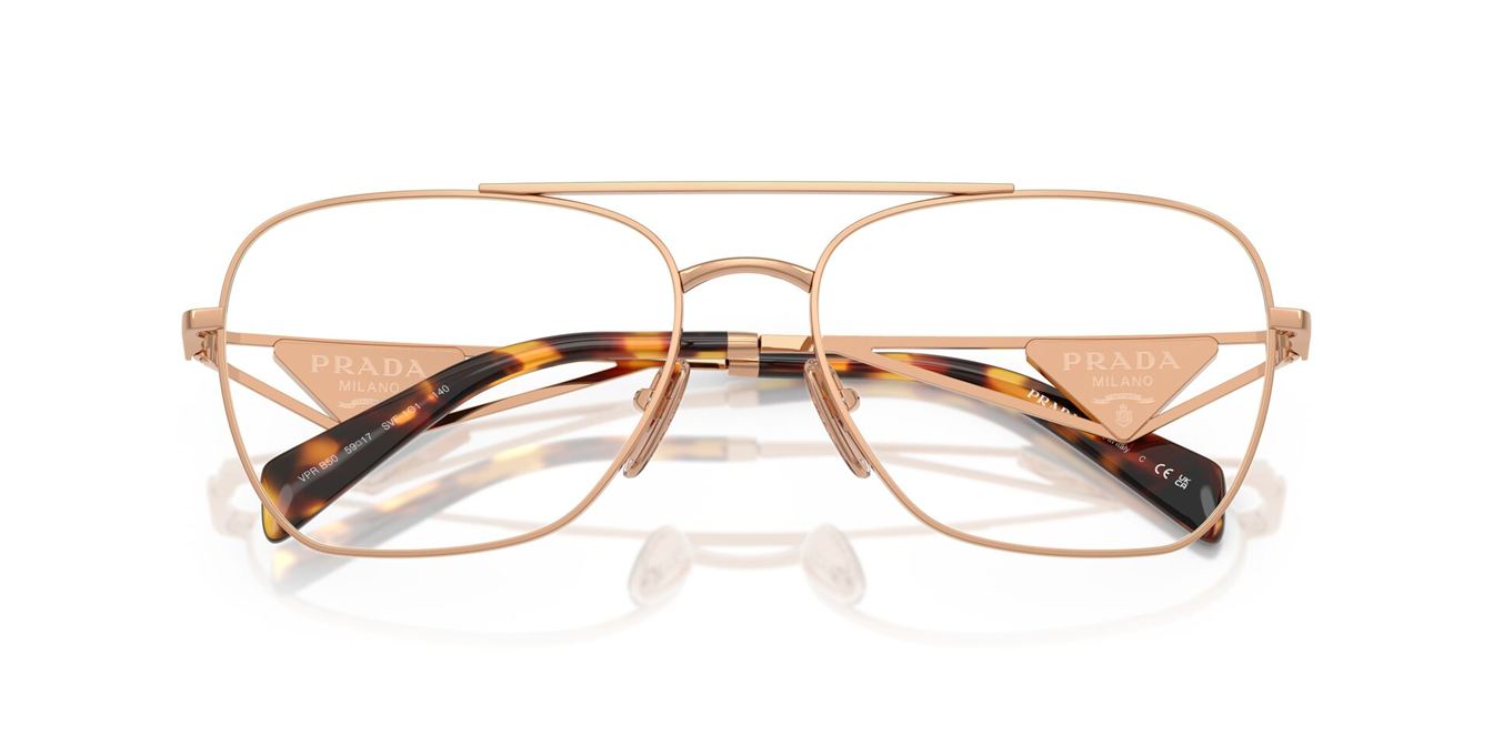 Prada PRB50V Pilot Eyeglasses in Rose Gold, detail view