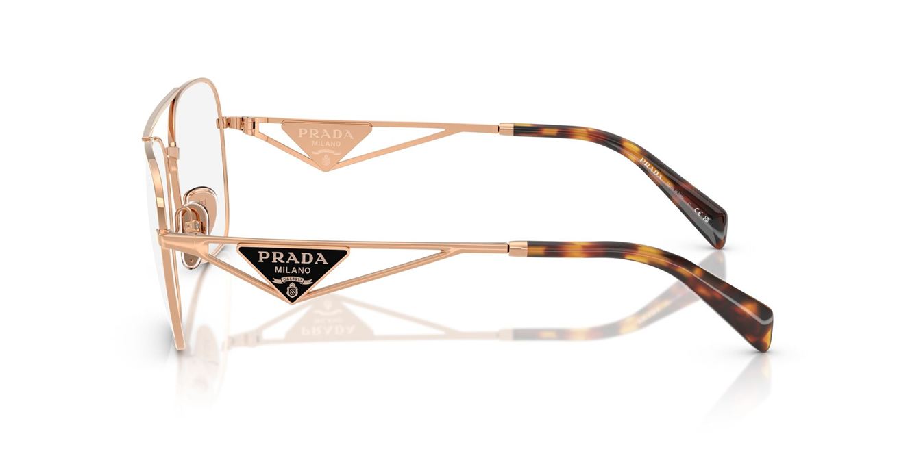 Prada PRB50V Pilot Eyeglasses in Rose Gold, side view