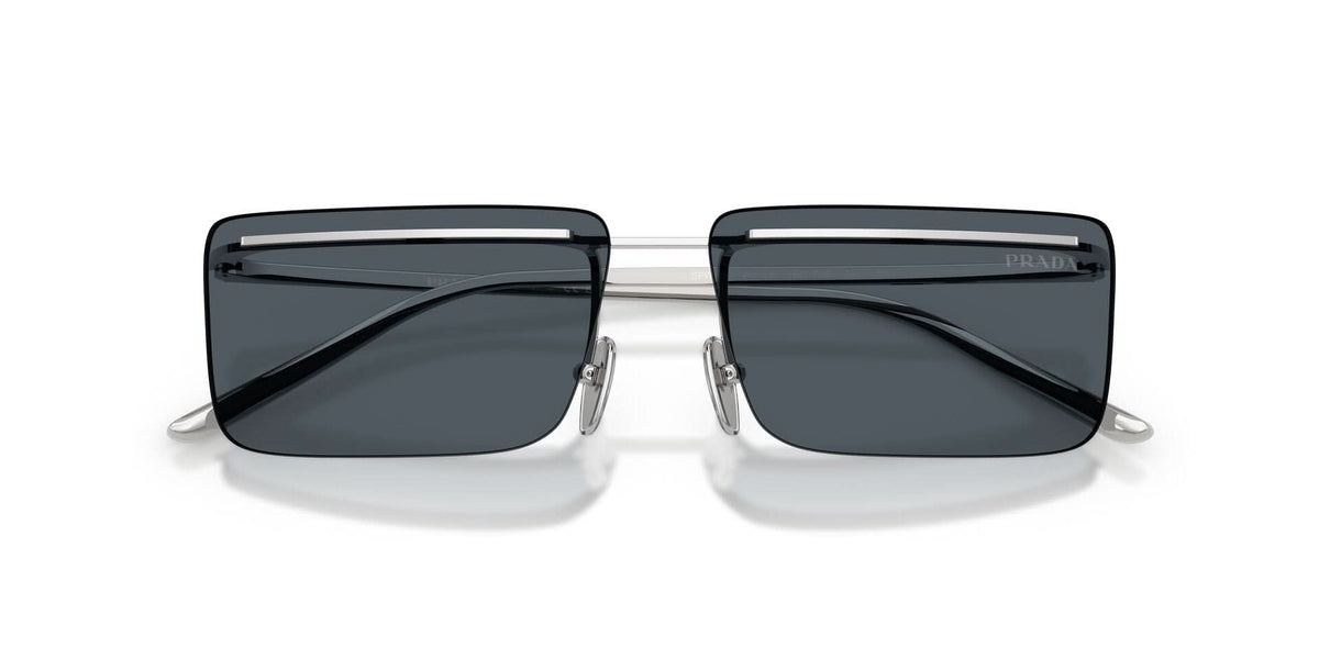 Prada PRC53S Rectangle Sunglasses in Solid Grey Lenses With Silver Frame, detail view