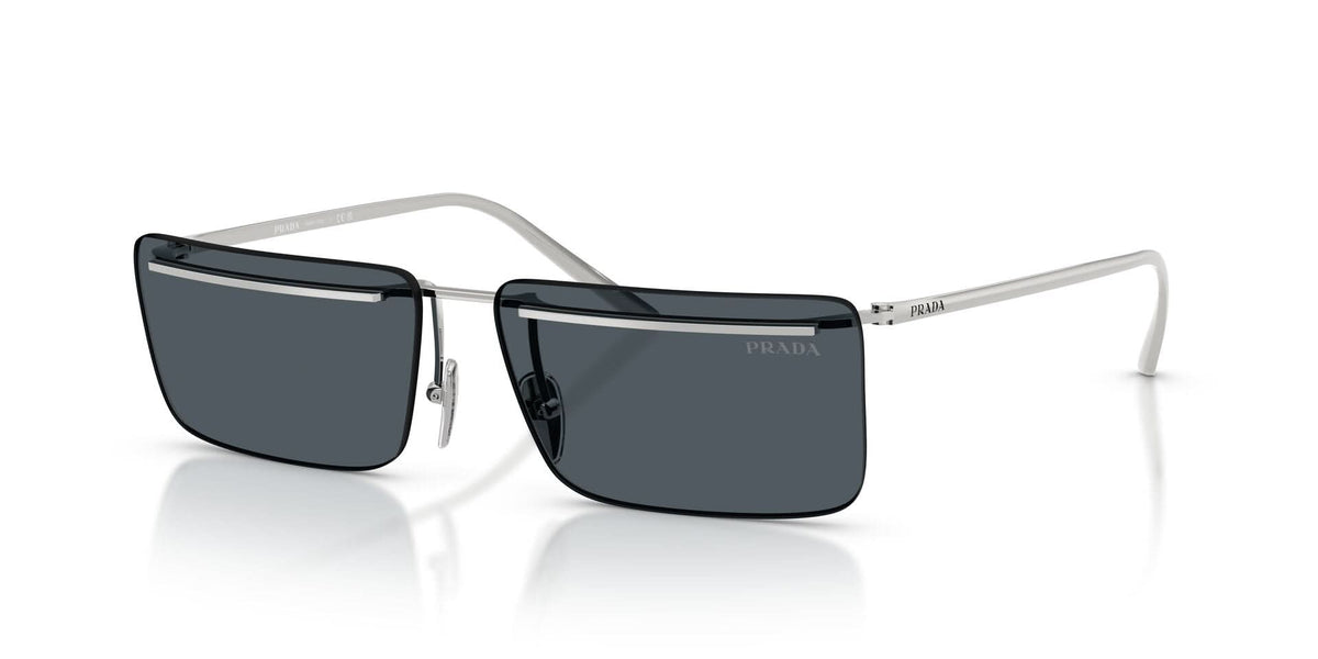 Prada PRC53S Rectangle Sunglasses in Solid Grey Lenses With Silver Frame, angle view