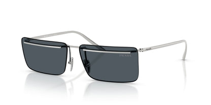 Prada PRC53S Rectangle Sunglasses in Solid Grey Lenses With Silver Frame, angle view