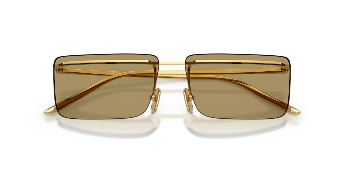 Prada PRC53S Rectangle Sunglasses in Solid Green Lenses With Gold Frame, detail view