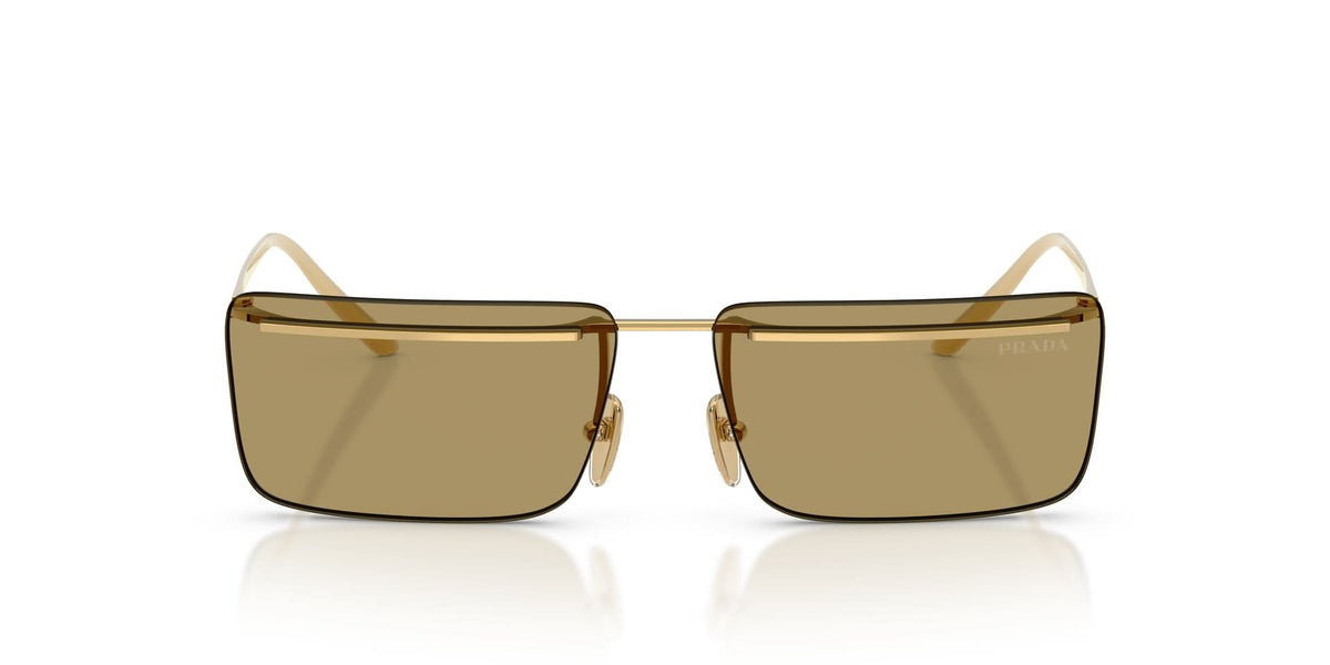 Prada PRC53S Rectangle Sunglasses in Solid Green Lenses With Gold Frame, front view