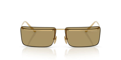 Prada PRC53S Rectangle Sunglasses in Solid Green Lenses With Gold Frame, front view