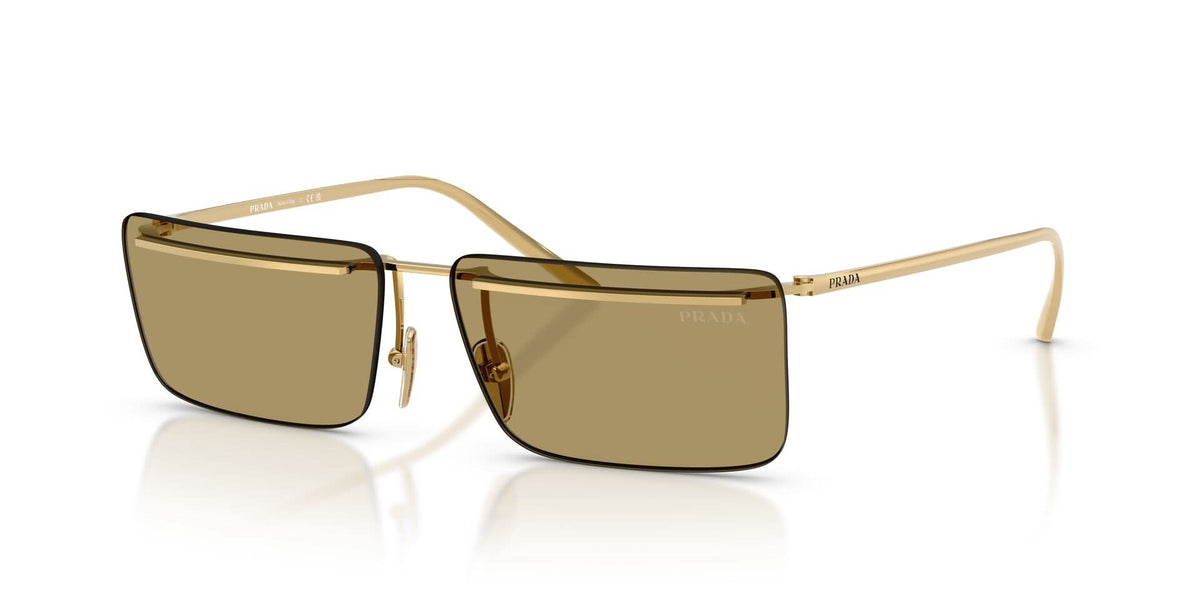 Prada PRC53S Rectangle Sunglasses in Solid Green Lenses With Gold Frame, angle view