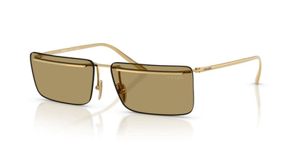 Prada PRC53S Rectangle Sunglasses in Solid Green Lenses With Gold Frame, angle view