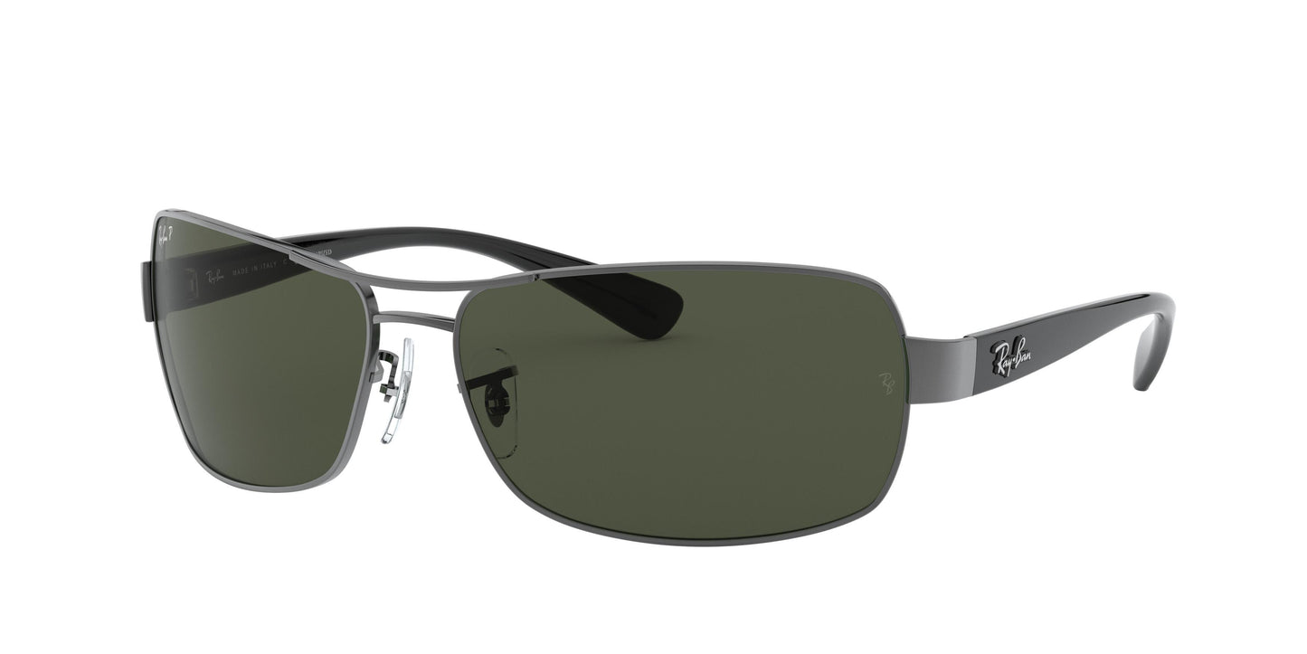 Ray-Ban RB3379 Rectangle Sunglasses in Green Gunmetal, back view