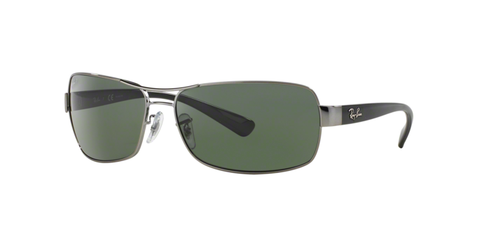 Ray-Ban RB3379 Rectangle Sunglasses in Green Gunmetal, angle view