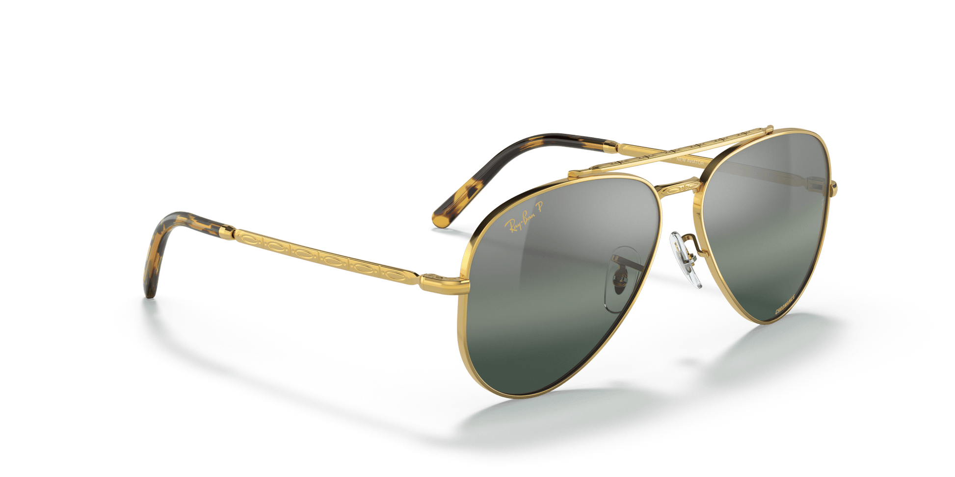 Ray-Ban RB3625 Aviator Sunglasses in Gradient Blue Lenses With Gold Frame, angle view