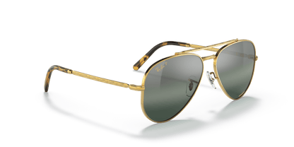 Ray-Ban RB3625 Aviator Sunglasses in Gradient Blue Lenses With Gold Frame, angle view