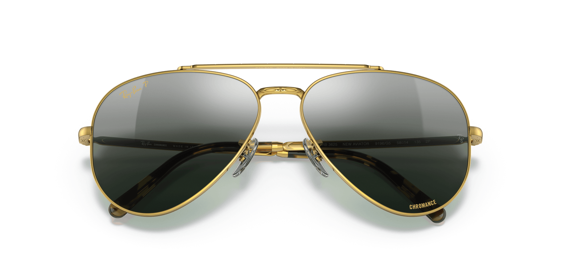 Ray-Ban RB3625 Aviator Sunglasses in Gradient Blue Lenses With Gold Frame, detail view